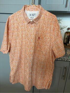 Men's Short-Sleeve Button-Down Shirt in Orange Floral